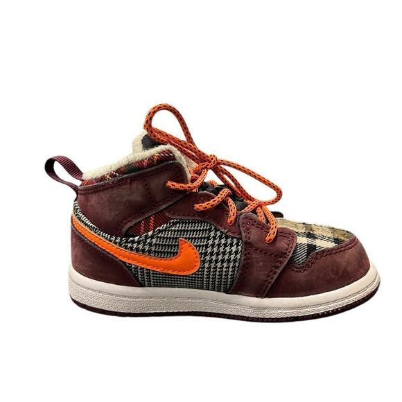 Jordan 1 Mid SE Baby/Toddler Shoes Night Maroon/Black/White/Total Orange Size 8C - Picture 2 of 5
